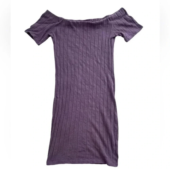 Off the Shoulder Short Sleeve Purple Mini Bodycon Dress, Size Small - Picture 1 of 5